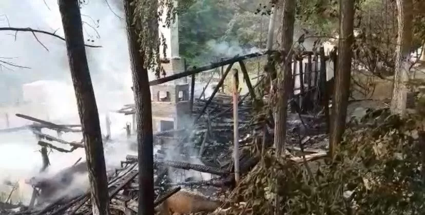 Orman içindeki ahşap restoran alev alev yandı