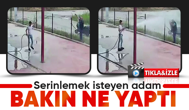 Oto yıkamacıda üzerine su tutturdu