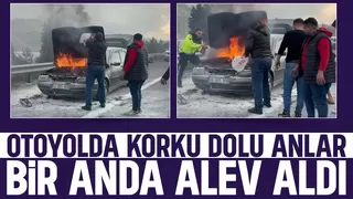 Otomobil alev aldı, söndürme tüpleri ile yetiştiler