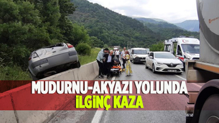 Otomobil beton bariyerlerin üzerine çıktı: 1 yaralı