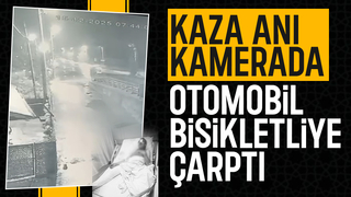 Otomobil bisikletliye çarptı; Kaza anı kamerada