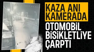 Otomobil bisikletliye çarptı; Kaza anı kamerada