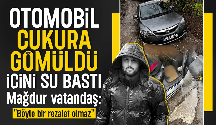 Otomobil dev çukura gömüldü