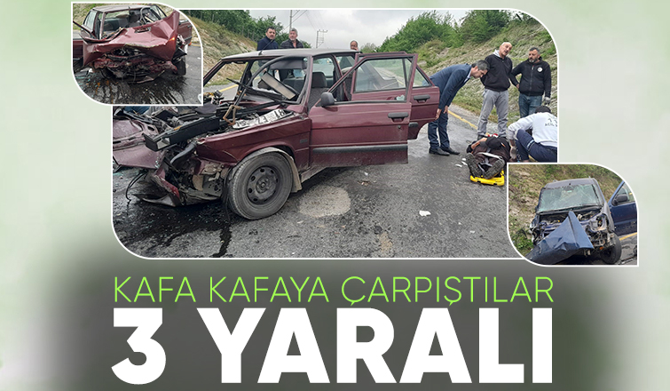 Otomobil ile hafif ticari araç kafa kafaya çarpıştı: 3 yaralı