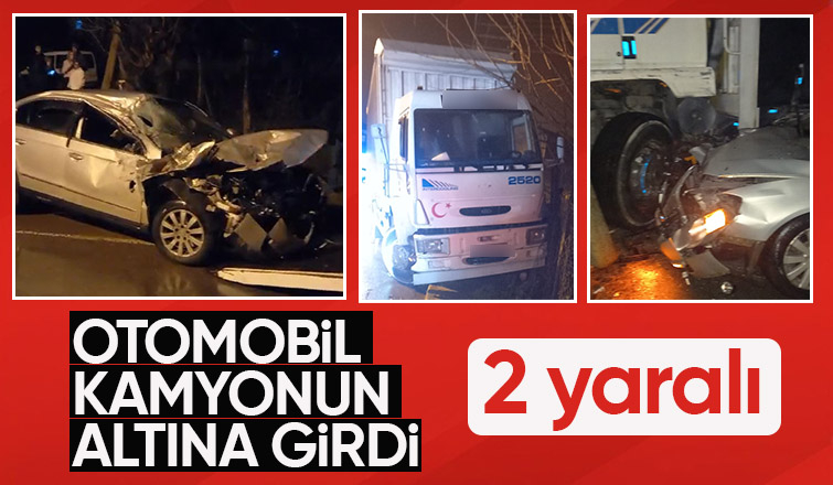 Otomobil ile kamyon kafa kafaya çarpıştı 2 yaralı