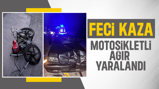 Otomobil ile motosiklet kafa kafaya çarpıştı
