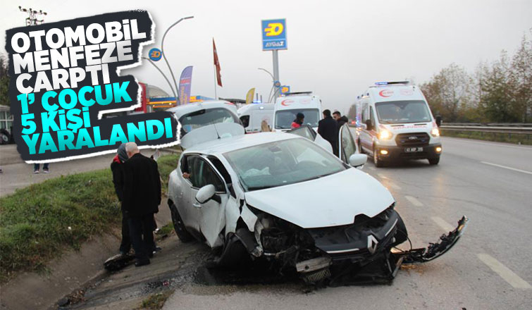 Otomobil menfeze çarptı: 5 yaralı