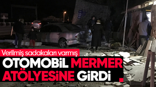 Otomobil mermer atölyesine girdi