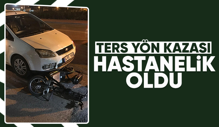 Otomobil ters yönden gelen elektrikli bisiklete çarptı