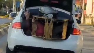 Otomobilin bagajında sehpa taşıdı