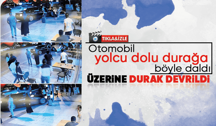 Otomobilin durağa daldığı anlar kamerada