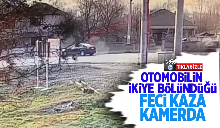 Otomobilin ikiye bölündüğü kaza kamerada