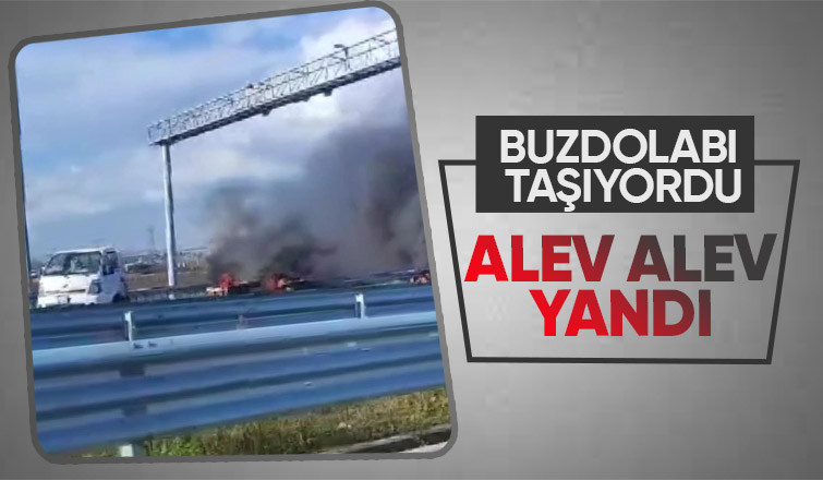 Otoyol bağlantısında kamyonet yandı
