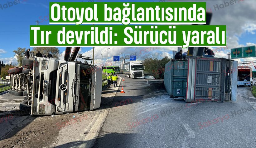 Otoyol bağlantısında maden yüklü tır devrildi