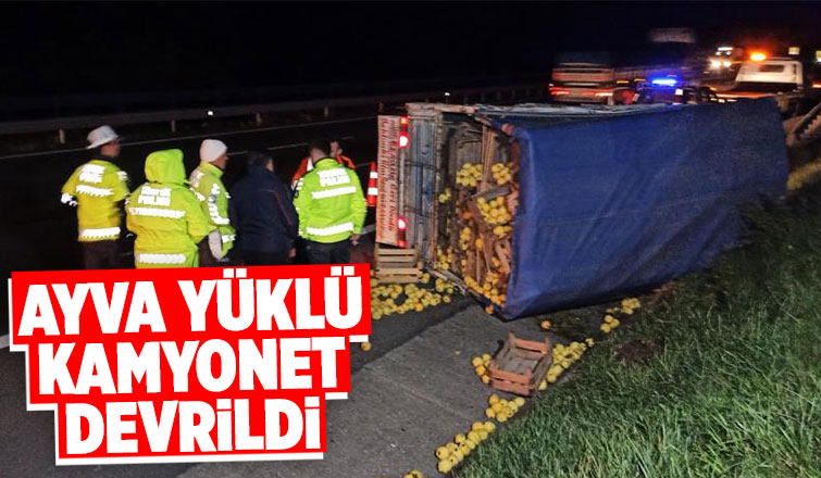 Otoyolda ayva yüklü kamyonet devrildi