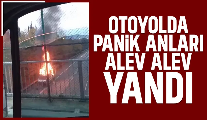 Otoyolda kamyonet alev alev yandı