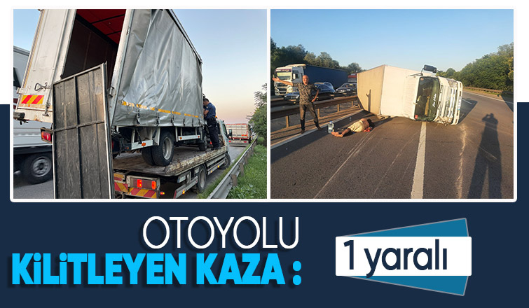 Otoyolda kamyonet yan yattı