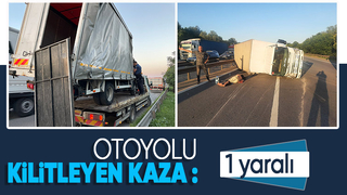 Otoyolda kamyonet yan yattı