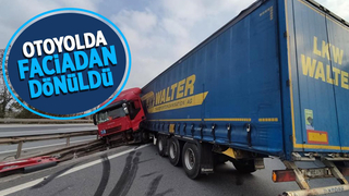 Otoyolda makaslayan tır bariyerlere çarptı: 1 yaralı