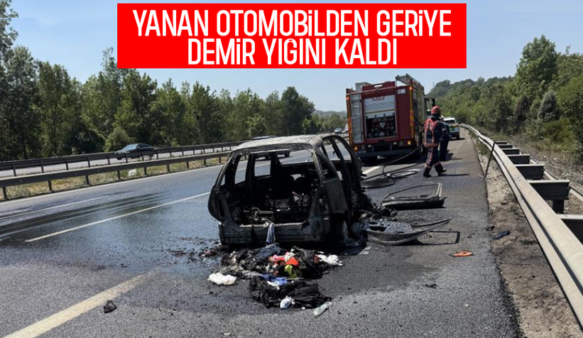 Otoyolda otomobil yandı