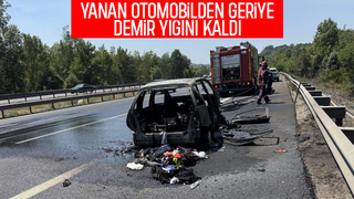 Otoyolda otomobil yandı