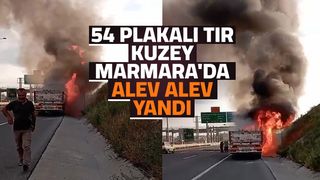  Otoyolda seyir halindeki tır alev alev yandı