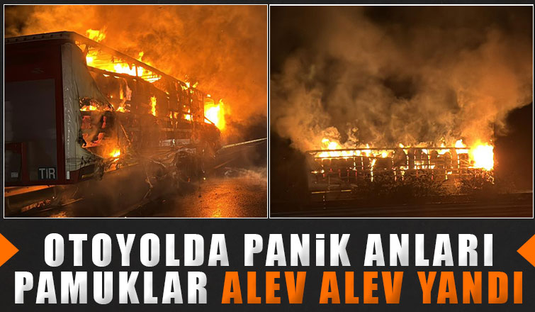 Pamuk yüklü dorse alev alev yandı