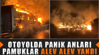 Pamuk yüklü dorse alev alev yandı