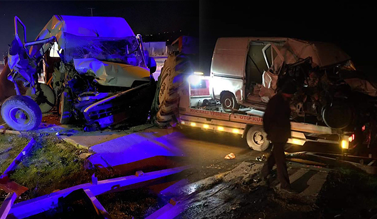 Panelvan minibüs, traktöre çarptı: 3 yaralı