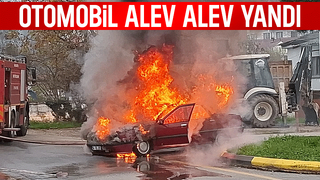 Panik anları; Otomobil alevler içinde kaldı