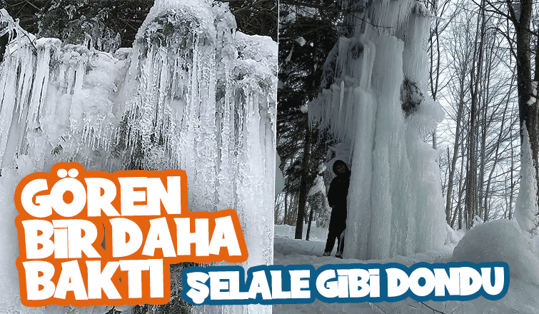 Patlayan çeşme donmuş şelale oluşturdu