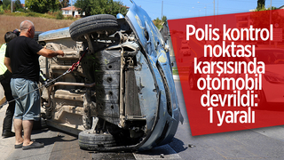  Polis kontrol noktası karşısında otomobil devrildi: 1 yaralı