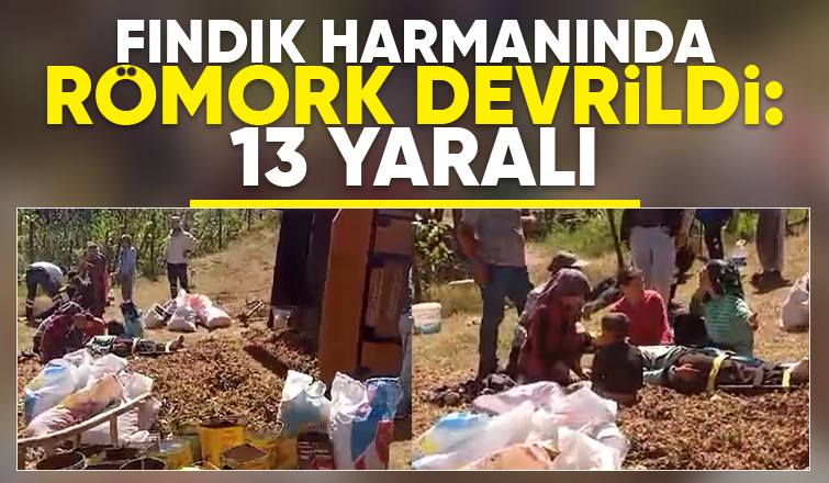 Römork devrildi; 13 fındık işçisi yaralandı