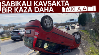 Sabıkalı kavşakta otomobil takla attı