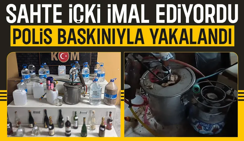 Sahte içki imalathanesine baskın kamerada