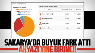 Sakarya'da Cumhurbaşkanı Erdoğan yüzde 65 ile ezip geçti