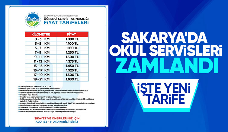 Sakarya'da okul servislerine zam