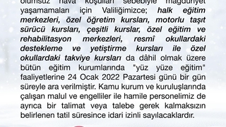 Sakarya'da Pazartesi tüm eğitim faaliyetlerine ara verildi