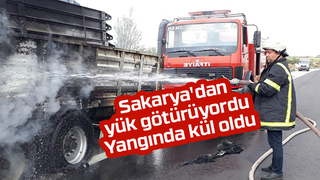Sakarya'dan yük götürürken yandı