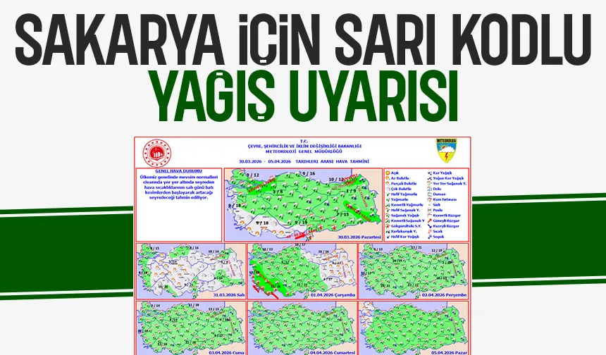 Sakarya için kuvvetli yağış uyarısı; İşte yeni haftanın hava durumu