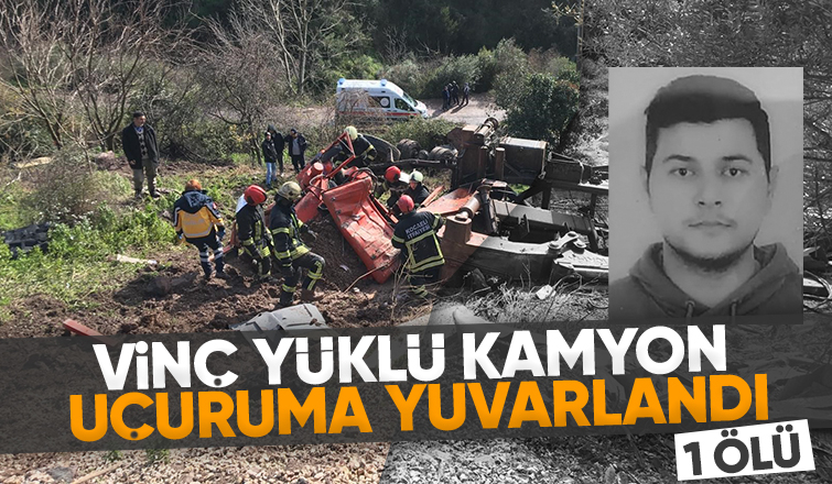 Sakarya plakalı vinç yüklü kamyon uçuruma yuvarlandı 1 kişi hayatını kaybetti