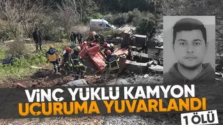 Sakarya plakalı vinç yüklü kamyon uçuruma yuvarlandı 1 kişi hayatını kaybetti
