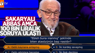 Sakaryalı 86 yaşındaki Abbas amca 100 bin TL'lik soruya ulaştı