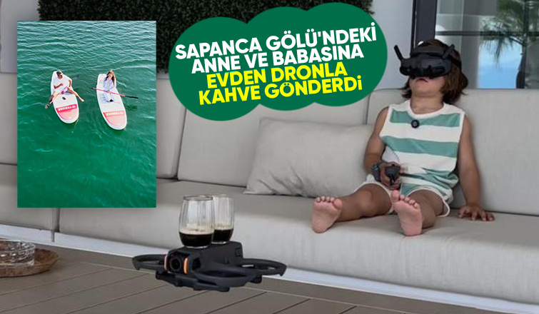 Sapanca Gölü'nün ortasına dron ile kahve gönderdi