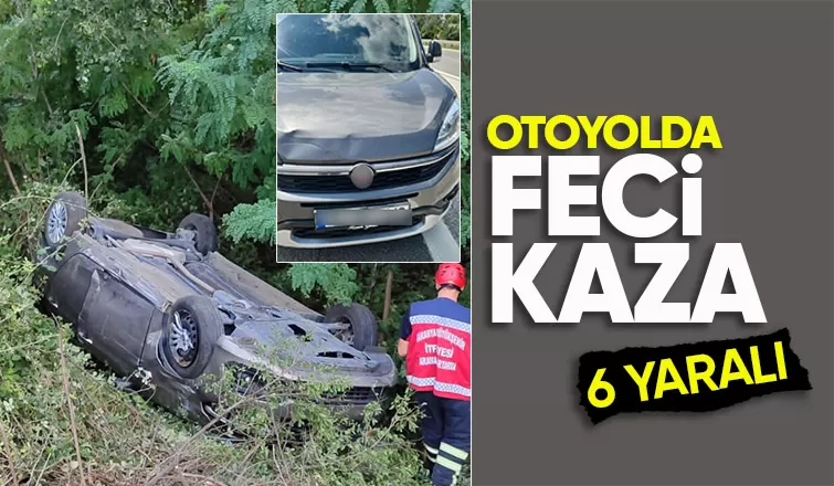 Şarampole takla atan araçta 6 kişi yaralandı