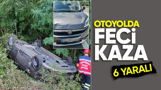 Şarampole takla atan araçta 6 kişi yaralandı