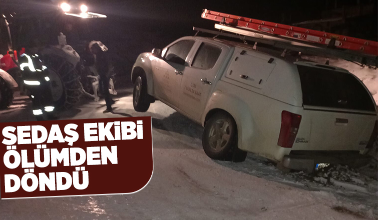  SEDAŞ ekibinin aracı buzda kaydı, ekip ölümden döndü