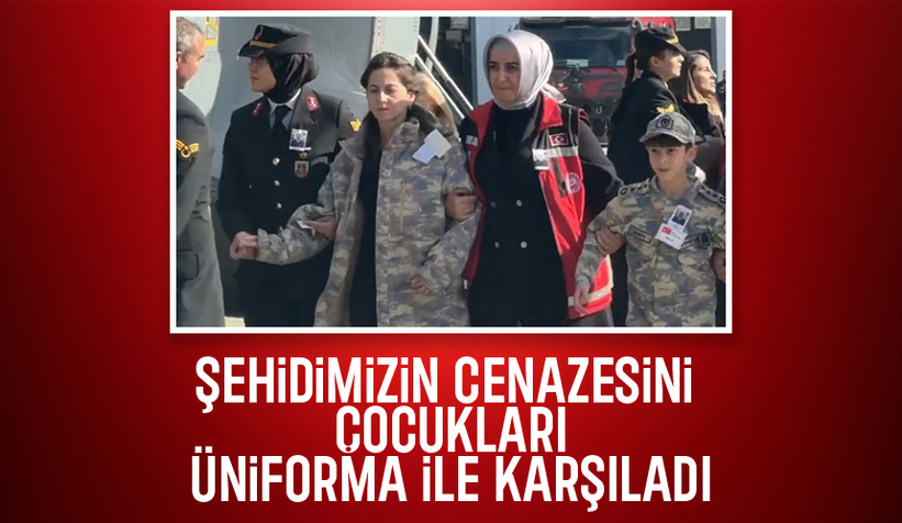 Şehidimiz Akın Karakuş'un naaşını çocukları üniforma ile karşıladı