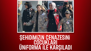 Şehidimiz Akın Karakuş'un naaşını çocukları üniforma ile karşıladı
