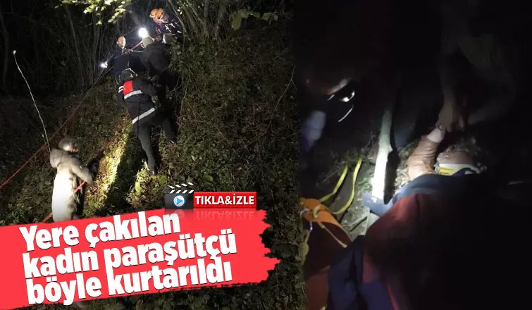 Serdivan'da yere çakılan kadın paraşütçü kurtarıldı